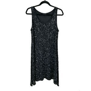 EILEEN FISHER *Flawed* Black Sequin Sleeveless Scoop Neck Dress Medium Petite